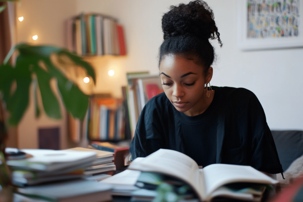 Hvordan bliver man psykoterapeut - en ung pige studere i en bog