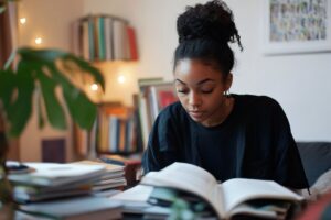 Hvordan bliver man psykoterapeut - en ung pige studere i en bog