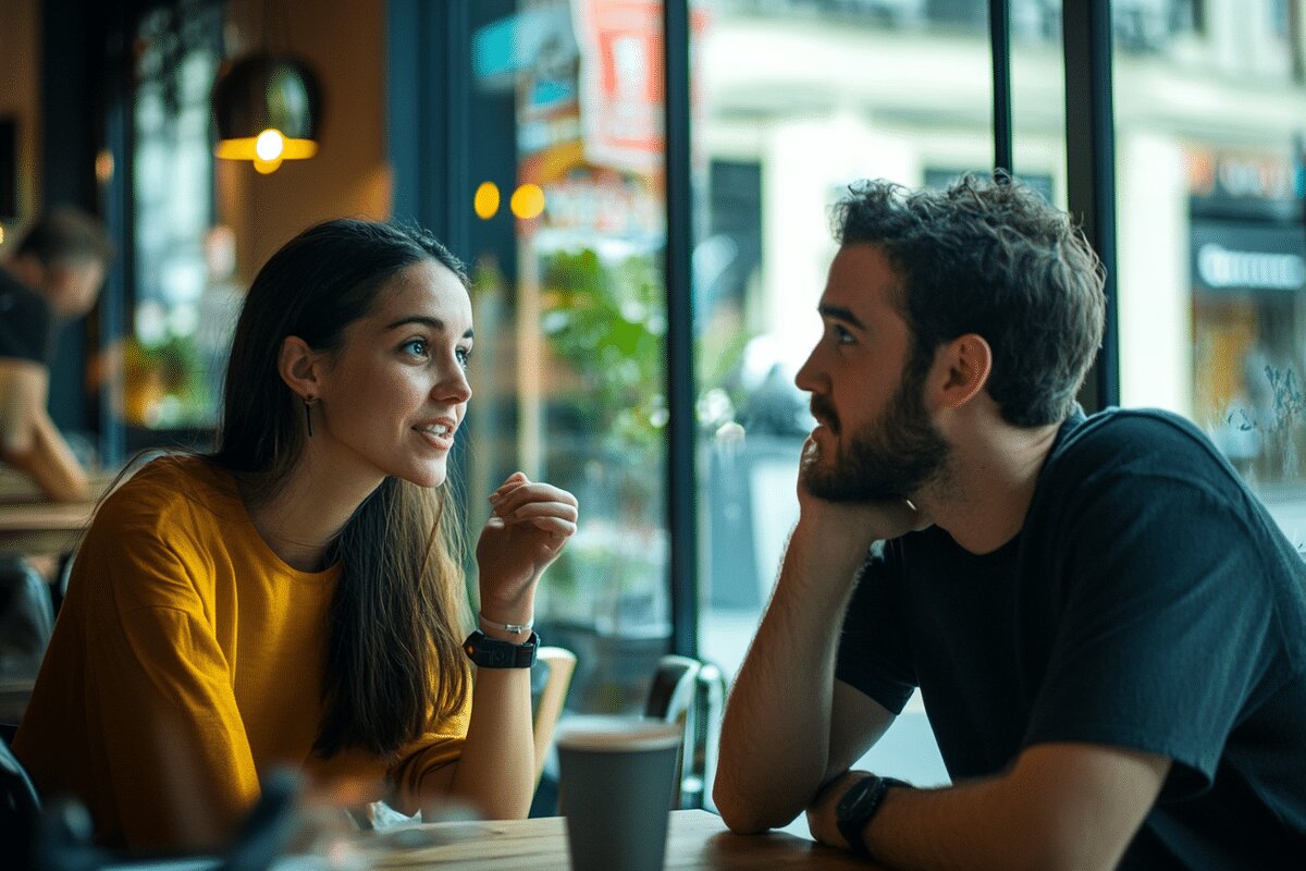 Kommunikation. To personer sidder på cafe og snakker