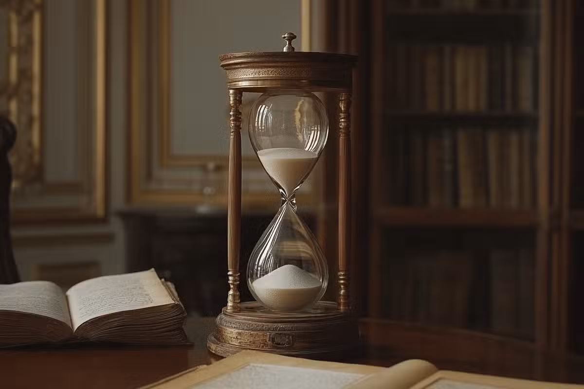 Tidsopfattelse. Et timeglas står på et bord